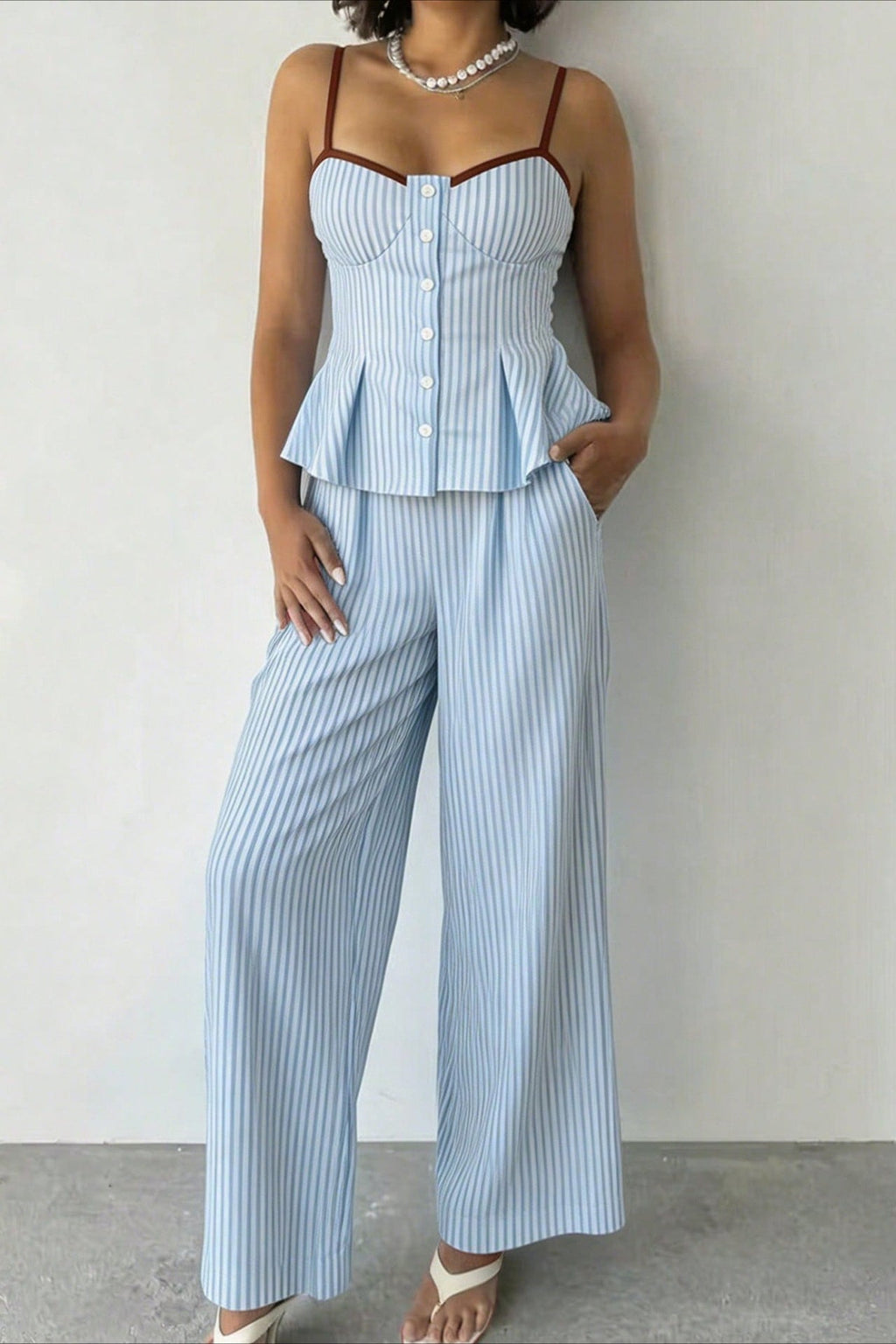 Color Block Striped Linen Blend Pants Set