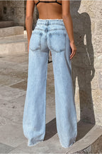 Frayed Waist Straight Leg Jeans