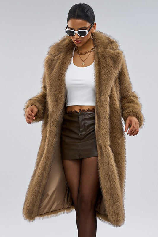Shawl Collar Faux Fur Overcoat