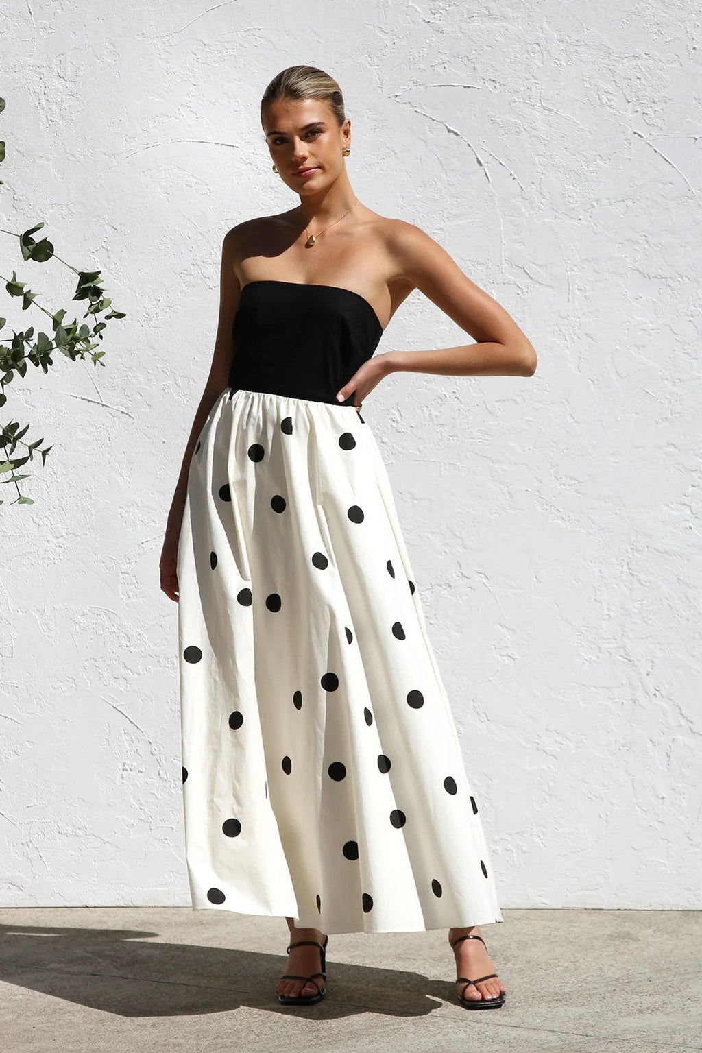 Lunares Estampado Sin Tirantes Línea A Vestido Maxi