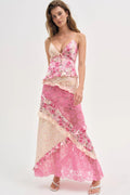 Floral Lace Panel Deep V Spaghetti Strap Maxi Dress