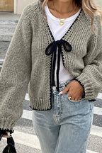 Contrast Edge V Neck Tie Front Cardigan