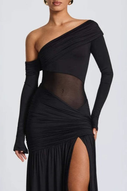Transparente Plisado Hombros Descubiertos Vestido de Fiesta