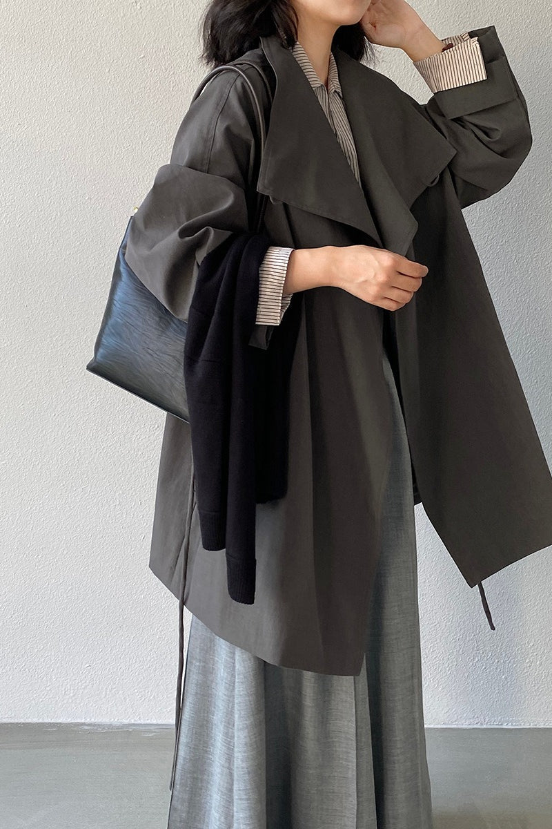Lapel Trench Belted Midi Overcoat