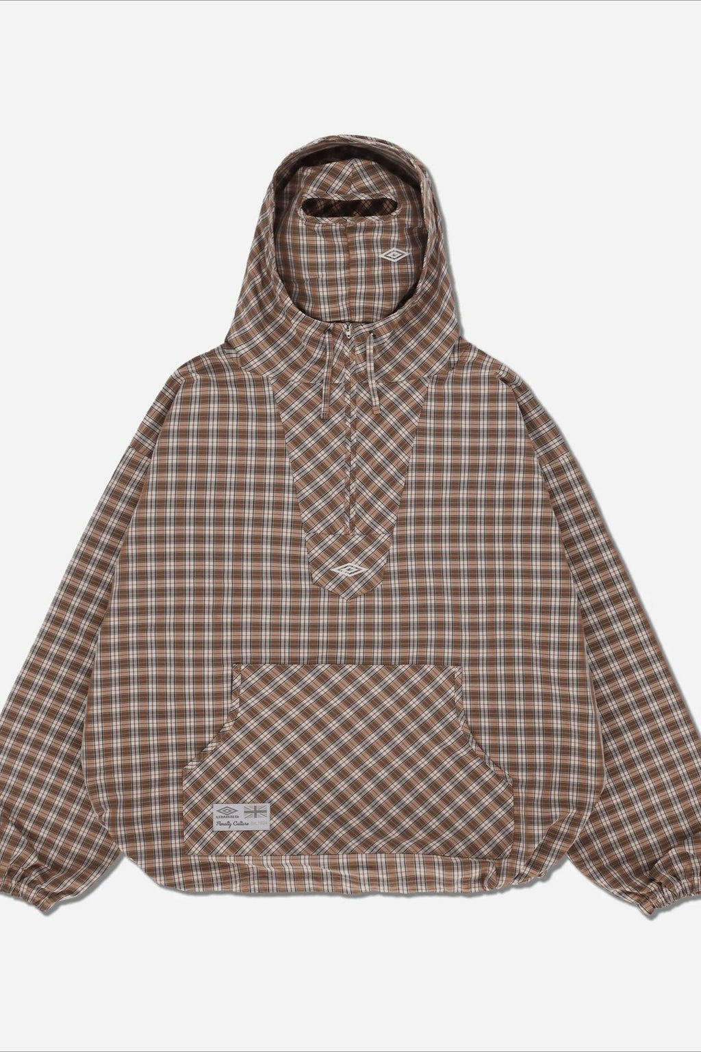 Vintage Plaid Half-Placket Masked Hoodie