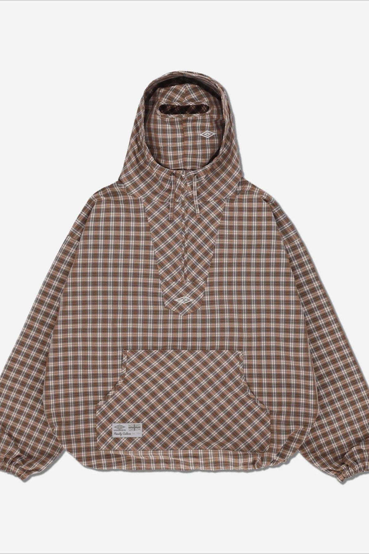 Vintage Plaid Half-Placket Masked Hoodie