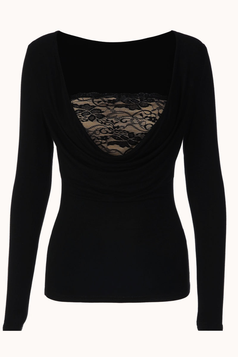 Lace Camisole Cowl Neck Long Sleeve Tee Set