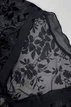 Ruffle chiffon blouse, flared sleeves, sheer and fitted