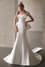 Satin Bandeau Train Bow Wedding Dress