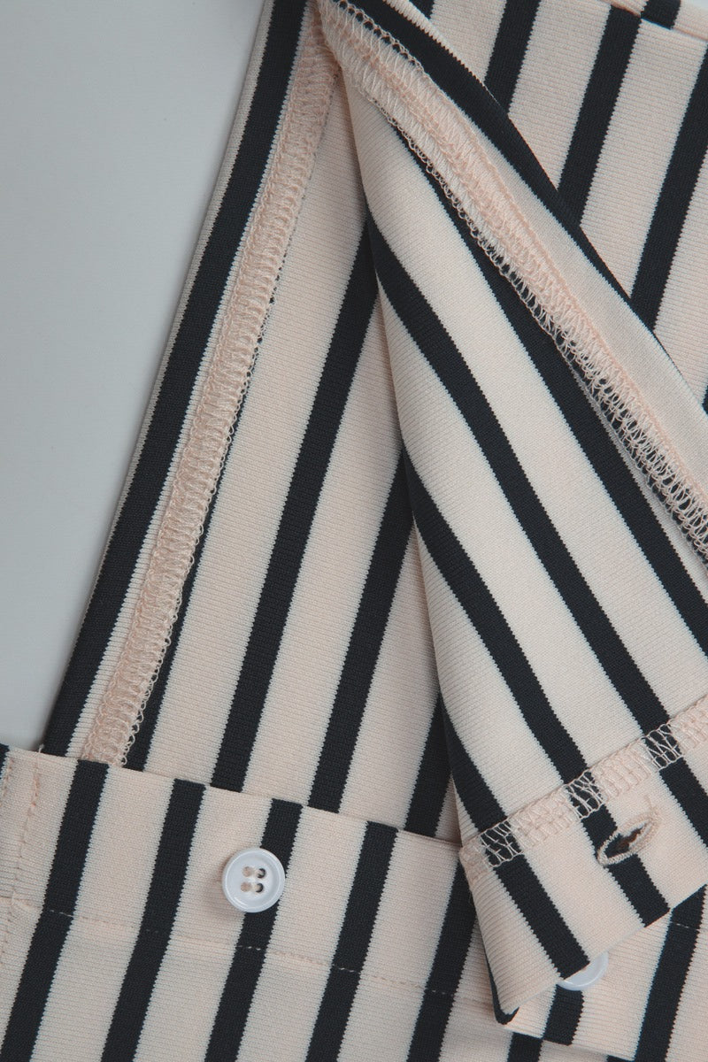 Striped Crew Neck Button Long Sleeve Tee