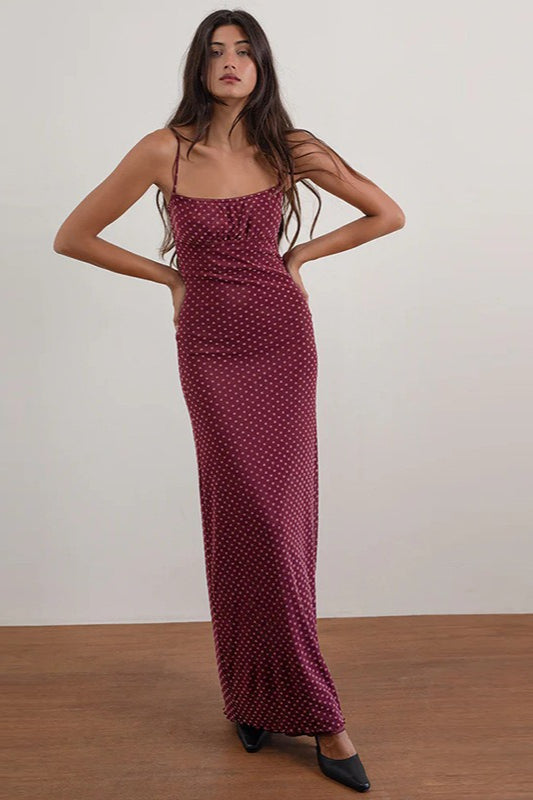 Sexy Espalda Descubierta Lunares Cami Vestido Maxi