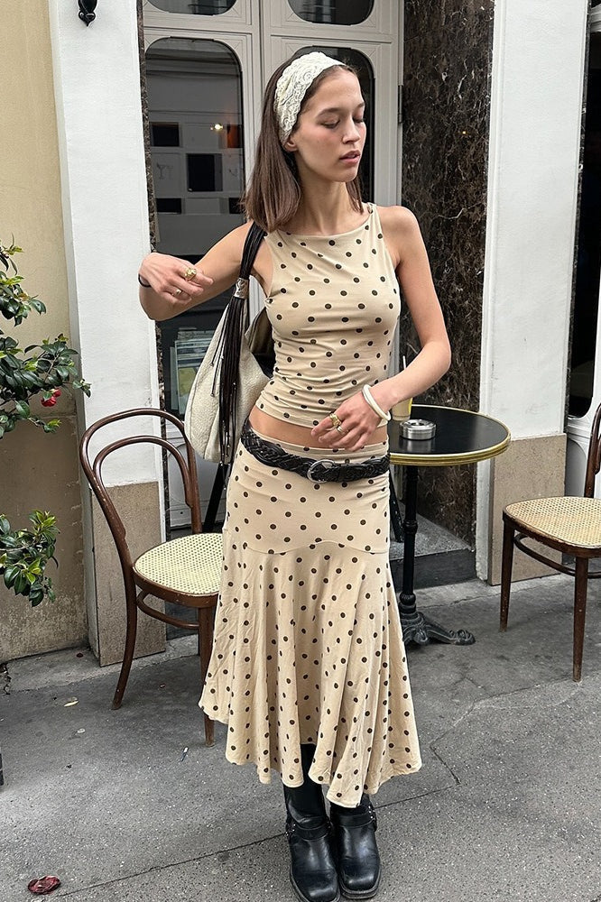 Polka Dot Crop Top High Waist Pencil Skirt Set