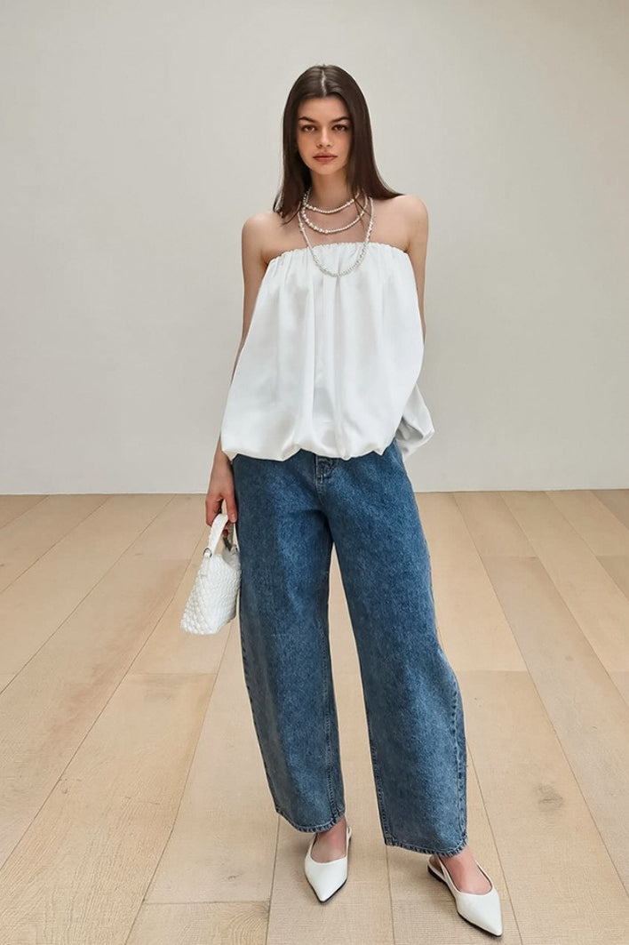 Satin Strapless Puffy Loose Fit Tube Top