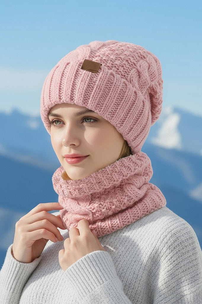 Conjunto de 2 Piezas de Gorro Orejero de Punto y Bufanda de Invierno