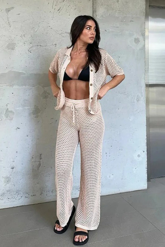 Hollow Knit Beach Two Piece Pants Set