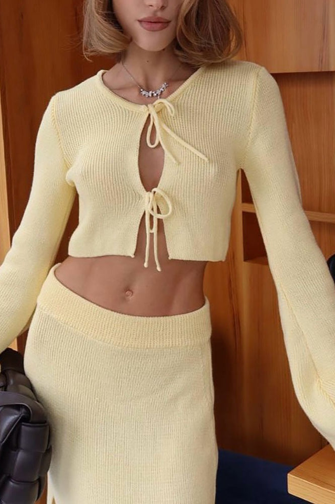 Manga Campana Vestido de Punto con Cárdigan