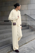 Hooded Zip Cardigan Wide Leg Pants Knit Set