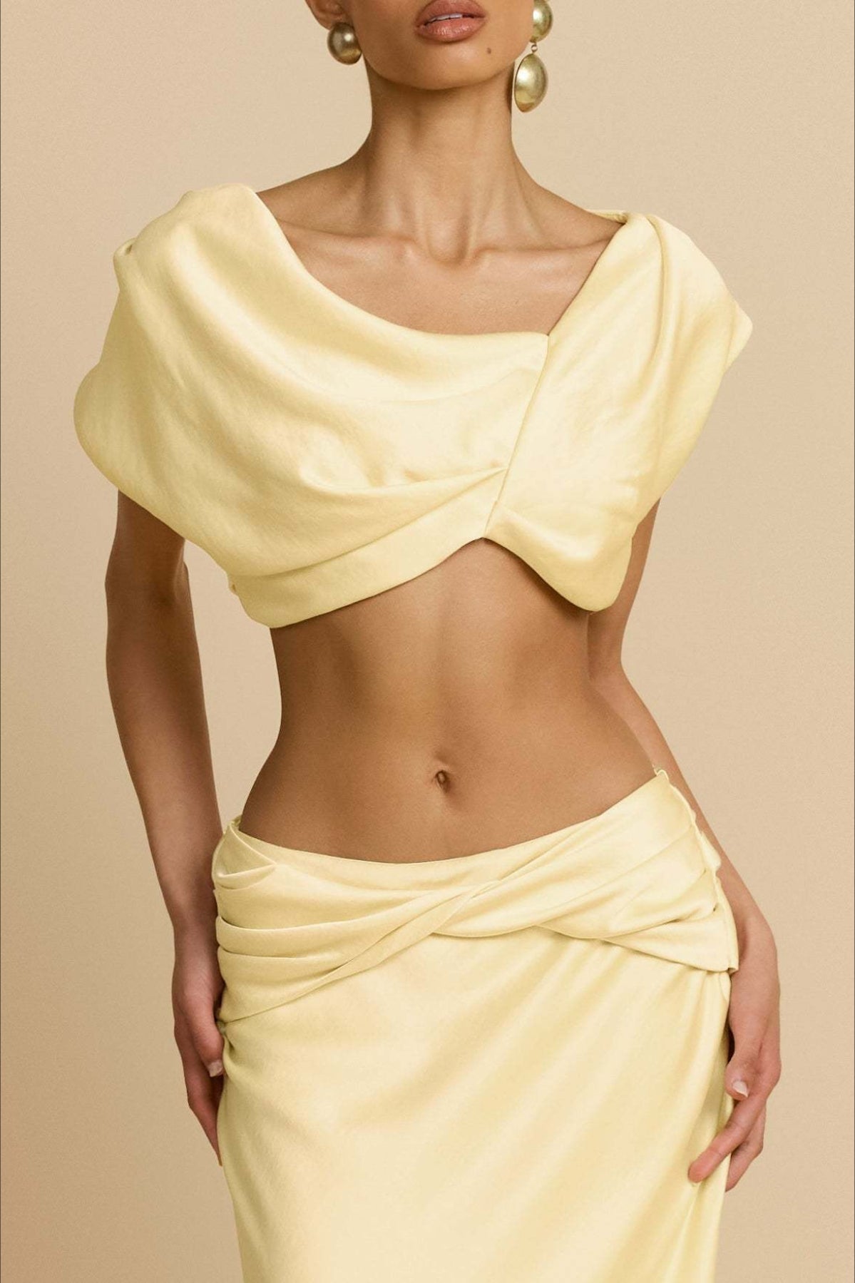Ruched Panel Strapless Top High Waist Skirt Set
