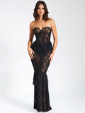 Quennell Negro Encaje Encantador Corsé Vestido Maxi