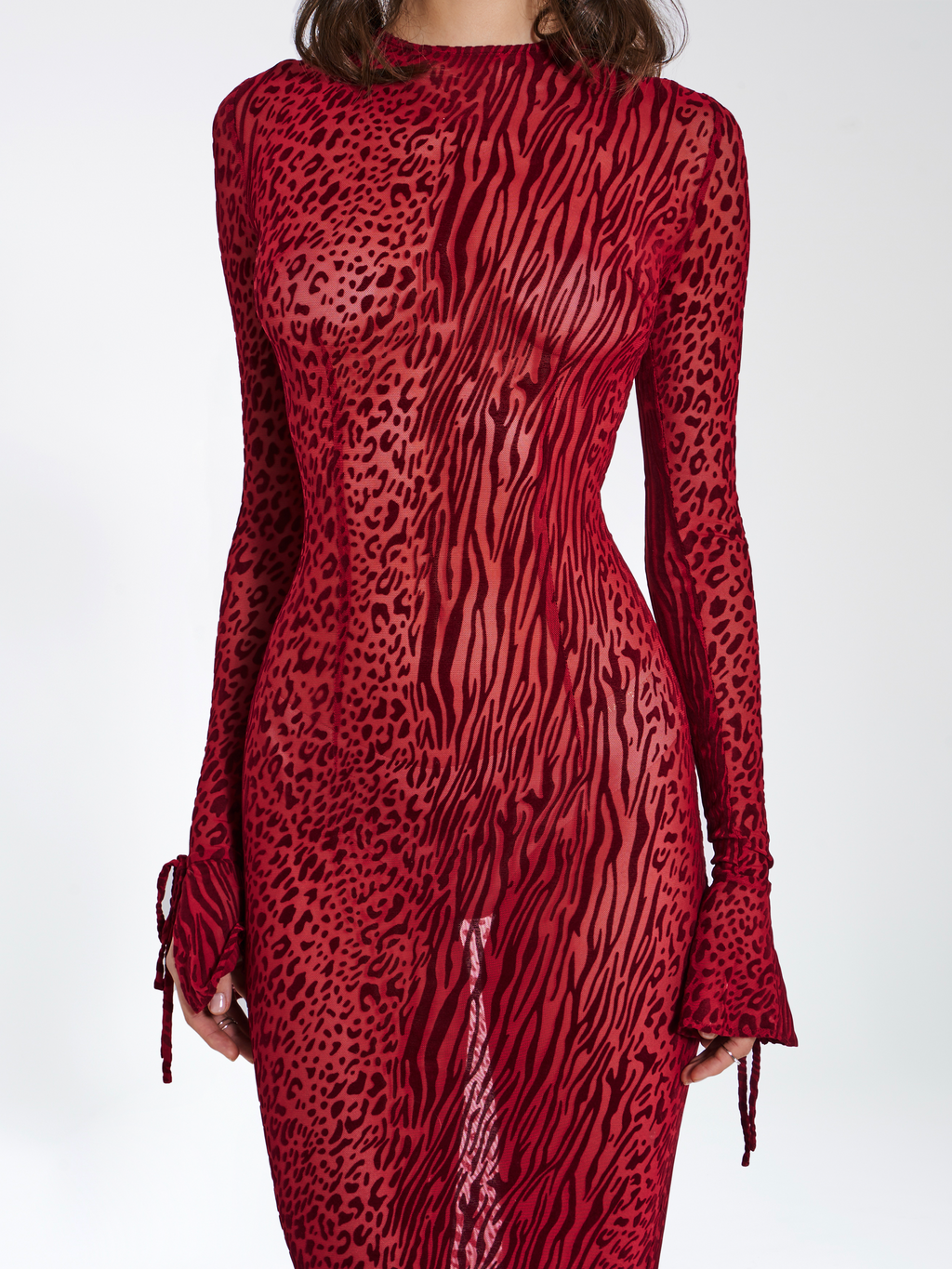 Waylynn Borgoña Terciopelo Devoré Detalle Elegante Malla Espalda Descubierta Vestido Maxi