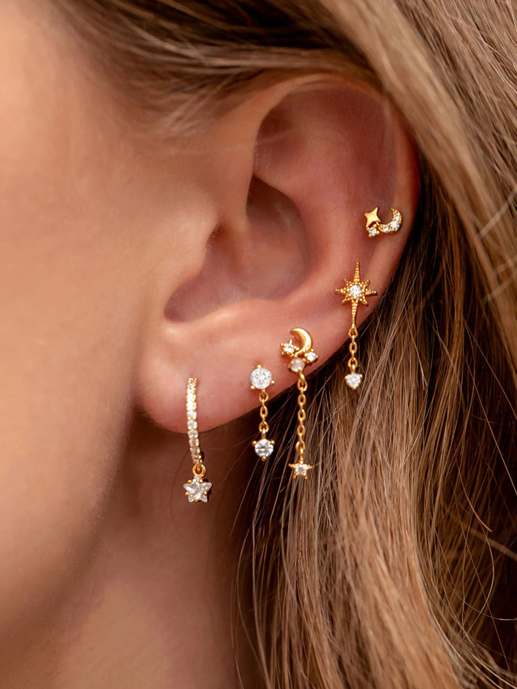 Stars y Elegante Luna Aretes-5 Piezas