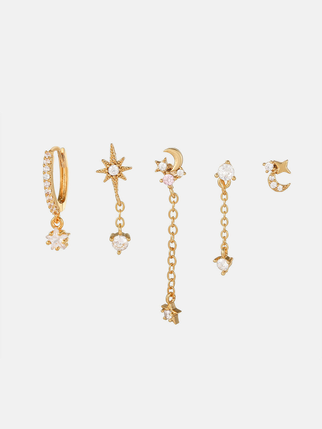 Stars y Elegante Luna Aretes-5 Piezas
