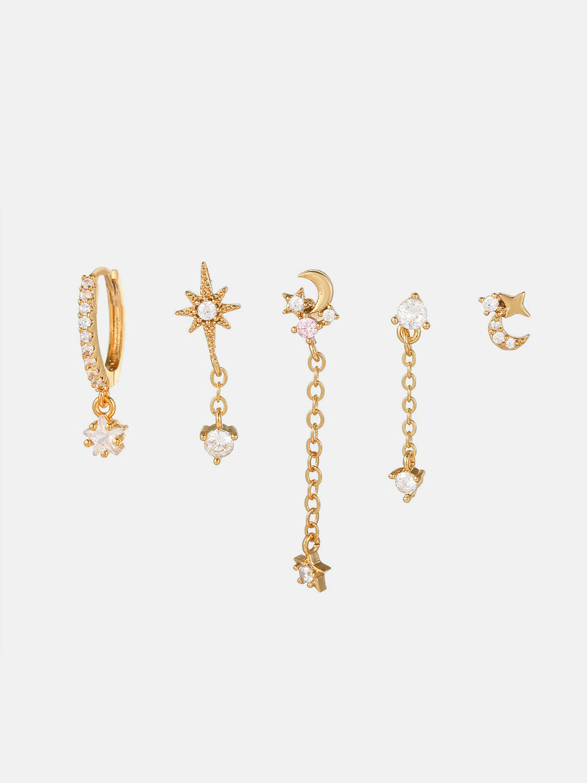 Stars y Elegante Luna Aretes-5 Piezas