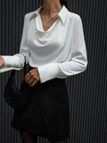 Escote en V Plisado Elegante Manga Larga Blusa