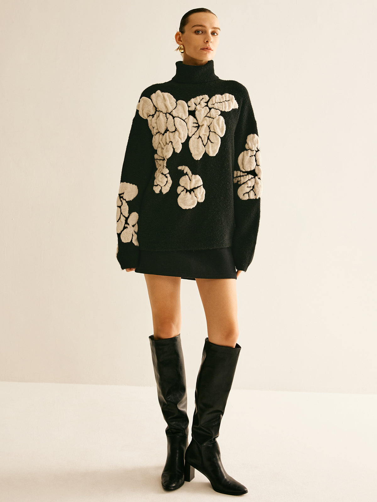 Mezcla de Lana Cuello Alto Jacquard Suéter