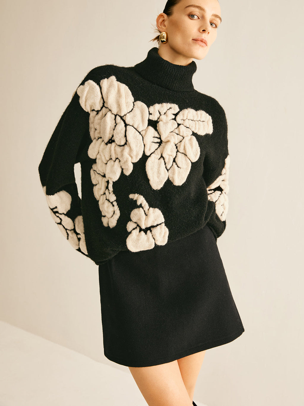 Mezcla de Lana Cuello Alto Jacquard Suéter