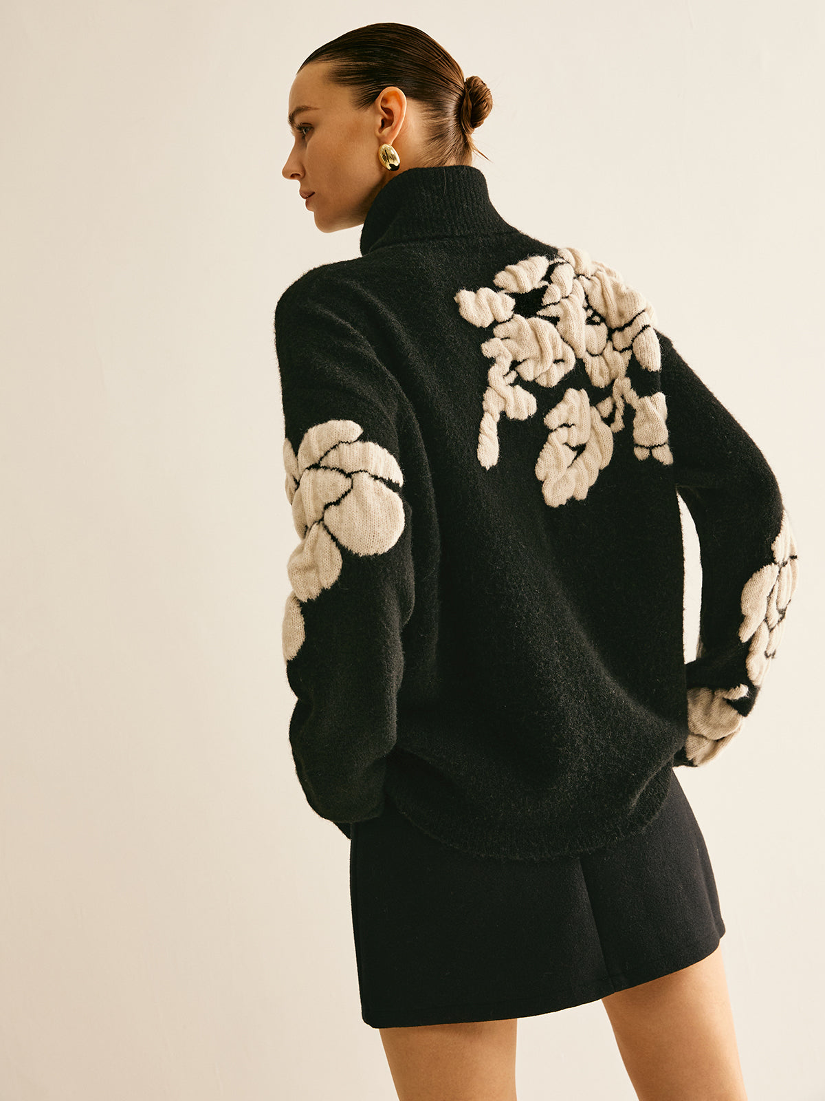 Mezcla de Lana Cuello Alto Jacquard Suéter