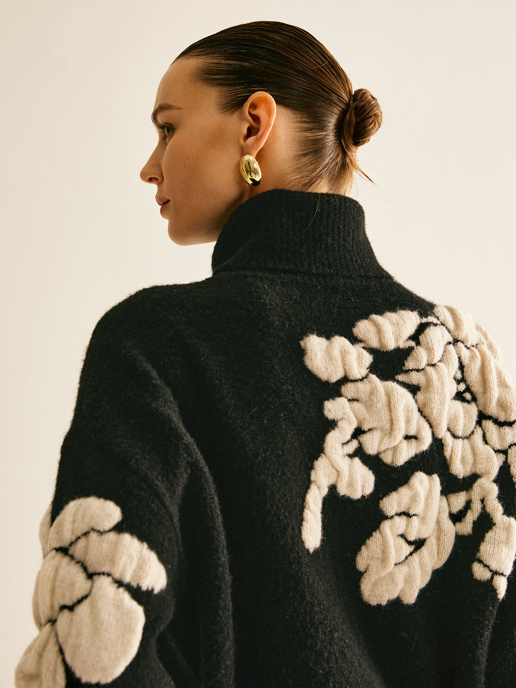 Mezcla de Lana Cuello Alto Jacquard Suéter