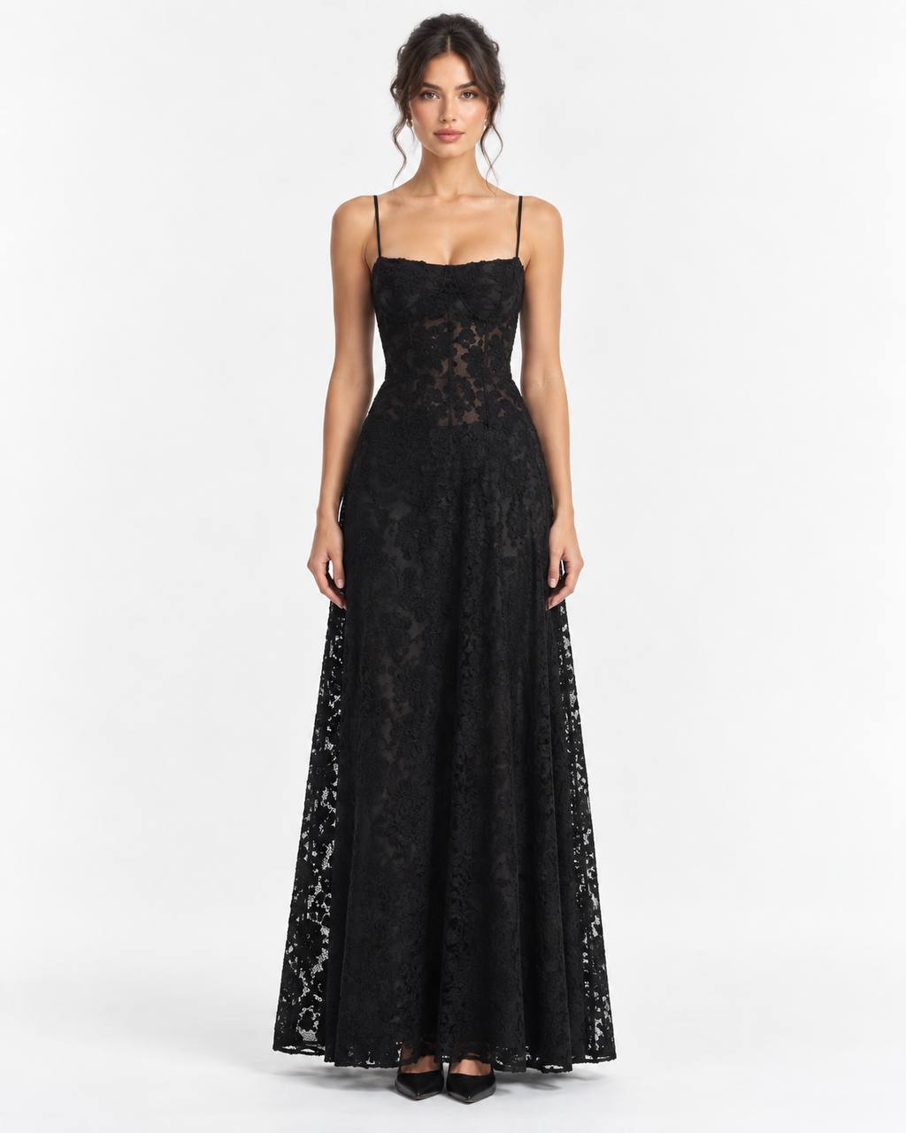 Con Cordones Negro de Gala Vestido Maxi