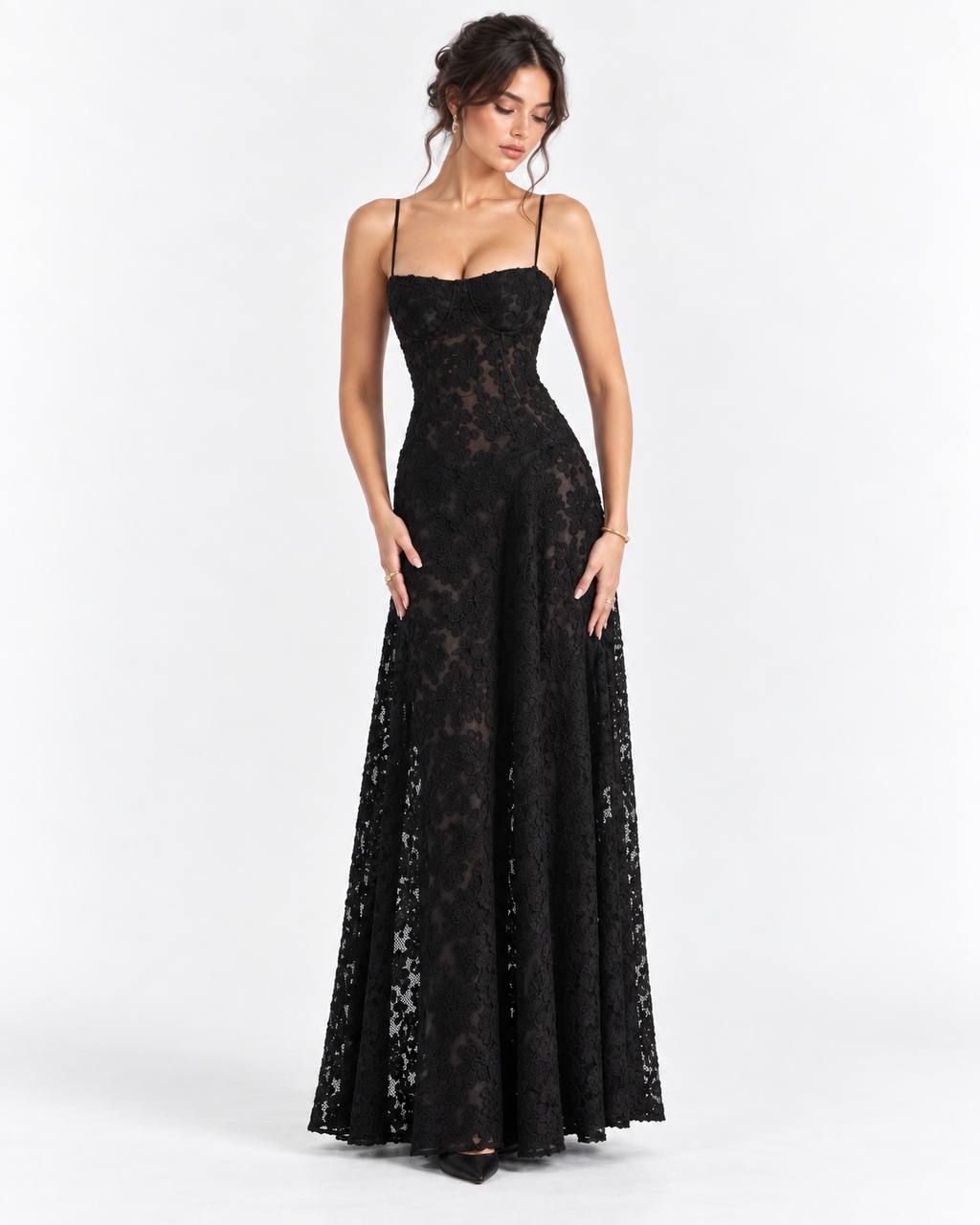 Con Cordones Negro de Gala Vestido Maxi