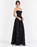 Con Cordones Negro de Gala Vestido Maxi