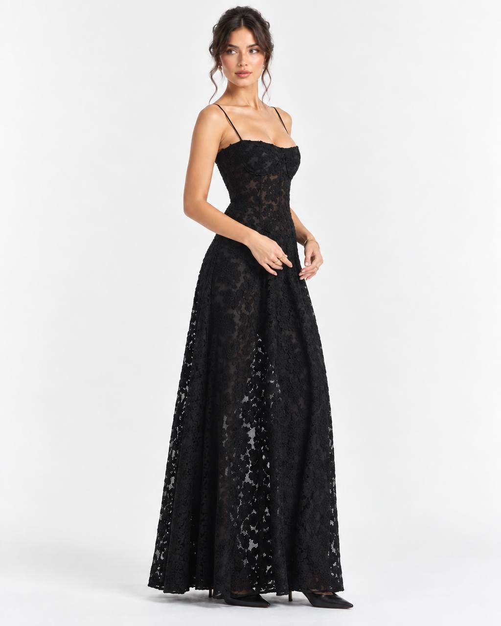 Con Cordones Negro de Gala Vestido Maxi