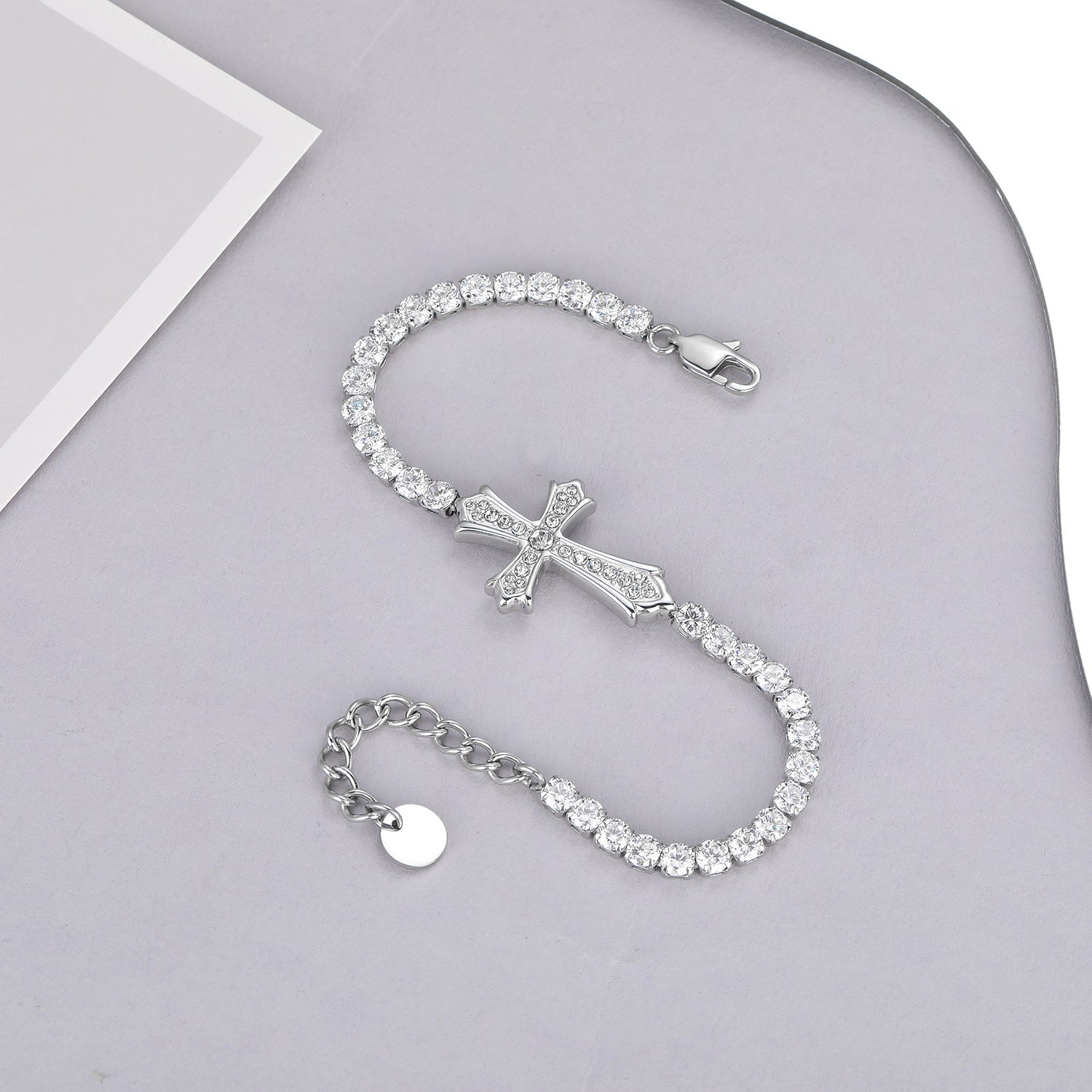 Sparkly Completo Circón Cruz Acero de Titanio Fadeless Pulsera de Cadena