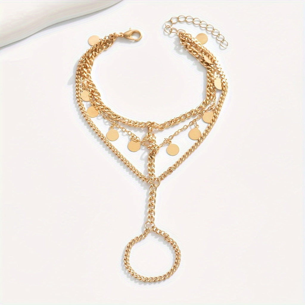 En Capas Metal Disco y Con Cadena Pulsera-Anillo