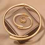 3 Pieza Llamativo Geométrico Conjunto de Pulsera, Anillo y Collar