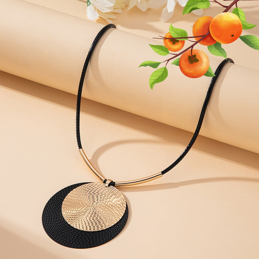 3-Pieza Large Round Disco Pendant Aretes Statement & Collar Set