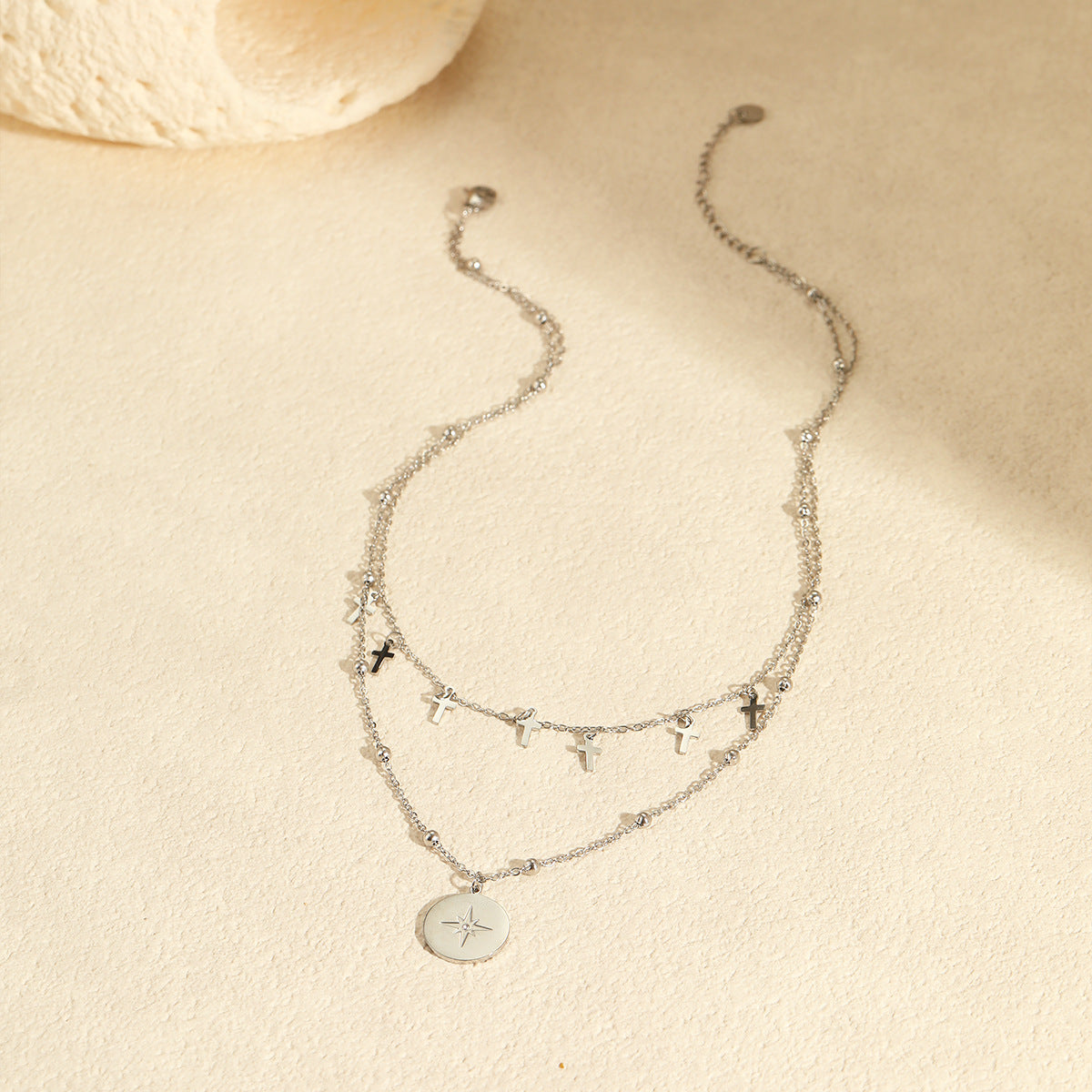 Vintage Double Strand Colgante de Cruz Collar