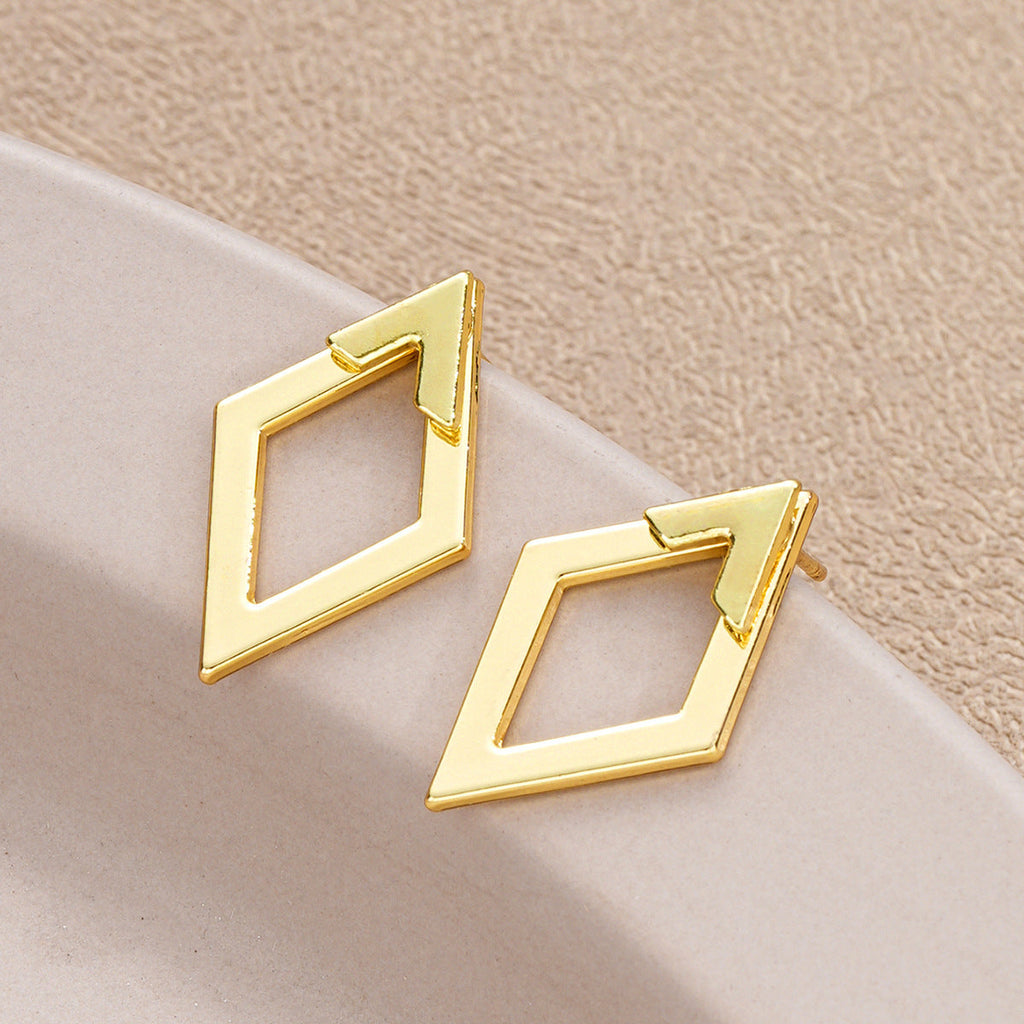 Geométrico Doble Capa Diamante Aretes
