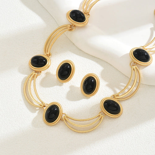 3-Pieza Vintage Gemstone Conjunto de Aretes y Collar