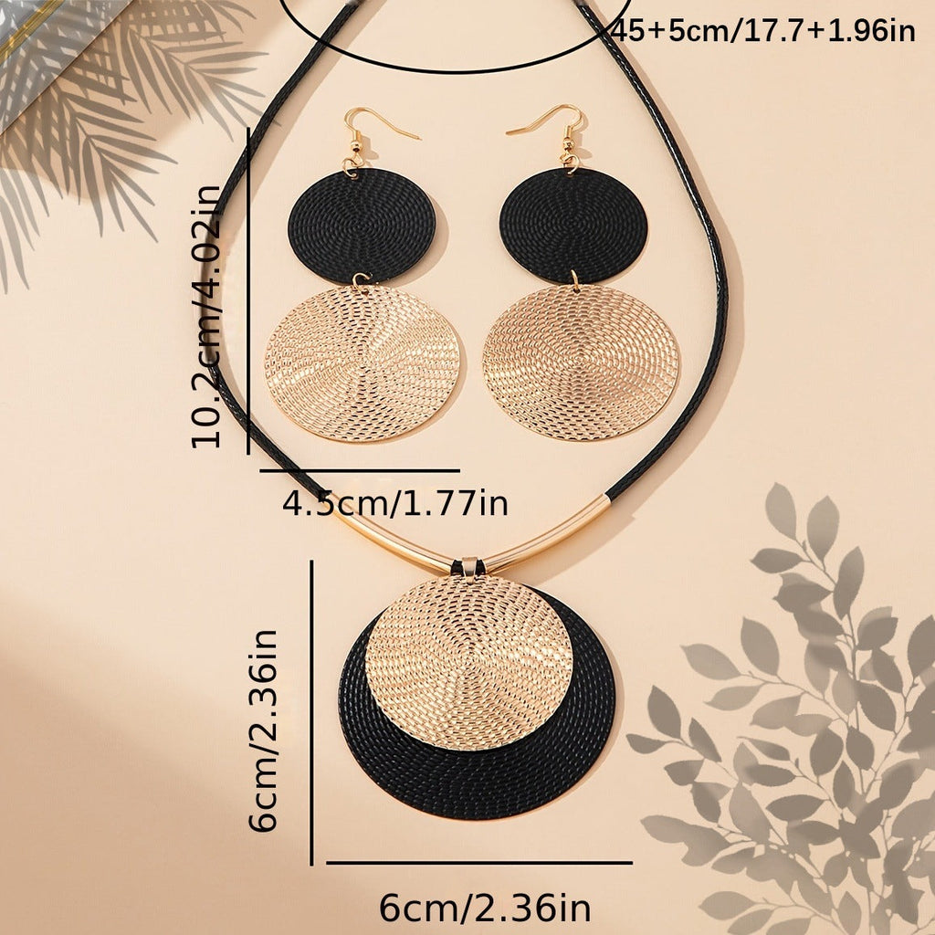 3-Pieza Large Round Disco Pendant Aretes Statement & Collar Set