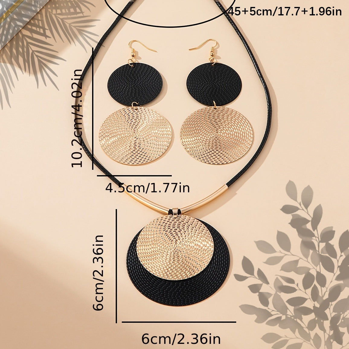 3-Pieza Large Round Disco Pendant Aretes Statement & Collar Set