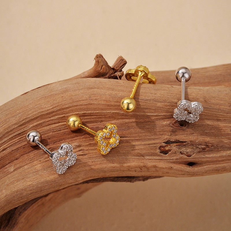 Bañado en Oro Micro Pavé Clover Aretes de Bolita