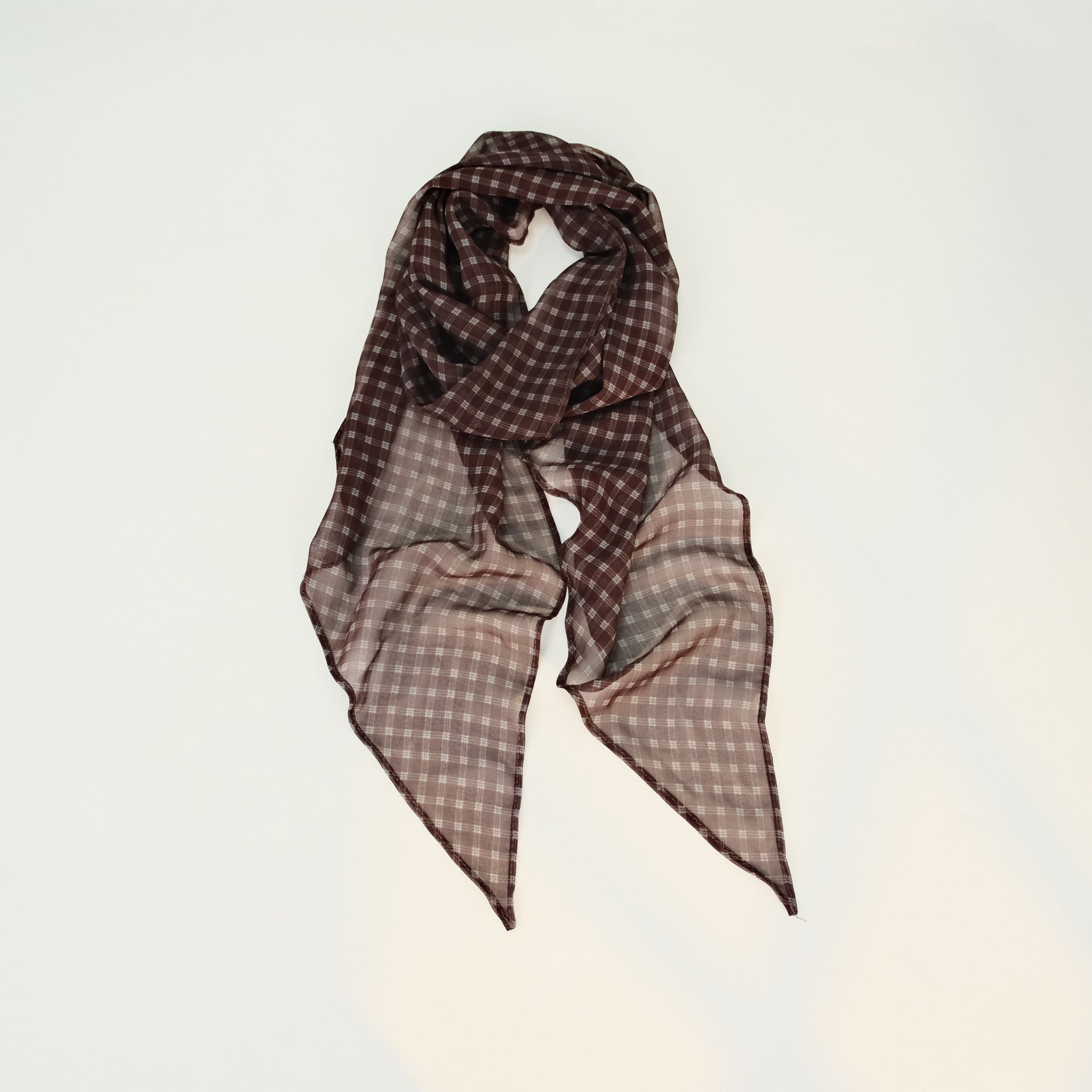 Brown Vintage Plaid Long Lightweight Neck Scarf