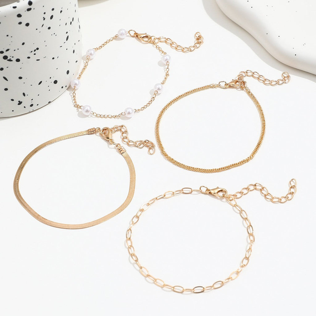 4-Pieza Bohemio Tipo Clip Perla Sintética Cadena Tipo Serpiente Conjunto de Pulsera