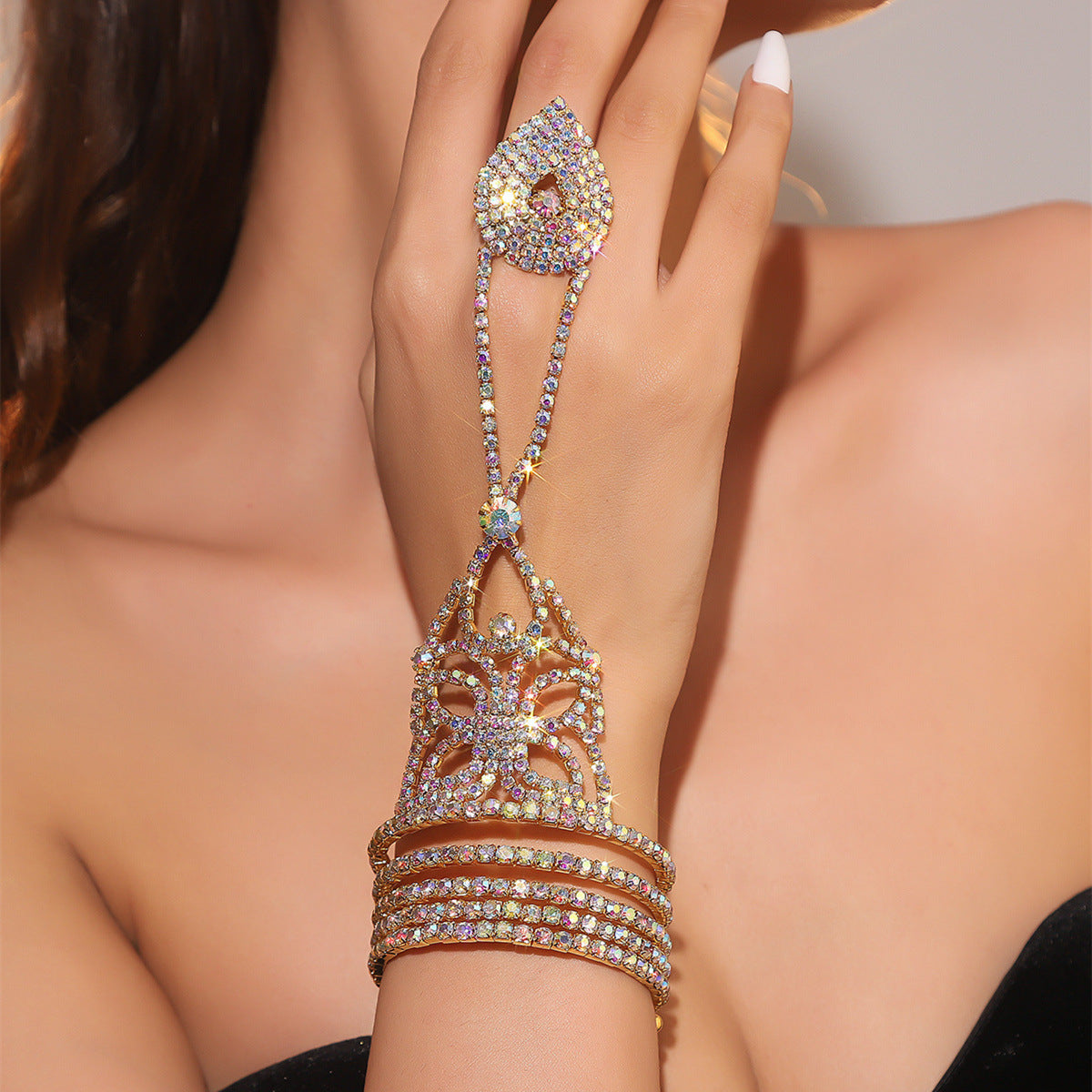 Multicapa Con Strass Elasticidad Pulsera-Anillo