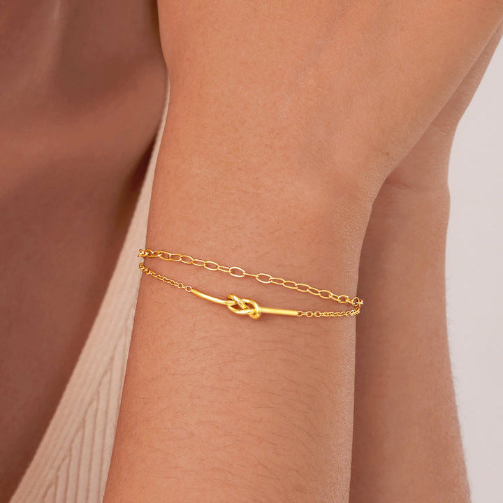 Cobre Doble Capa Anudado Pulsera de Cadena